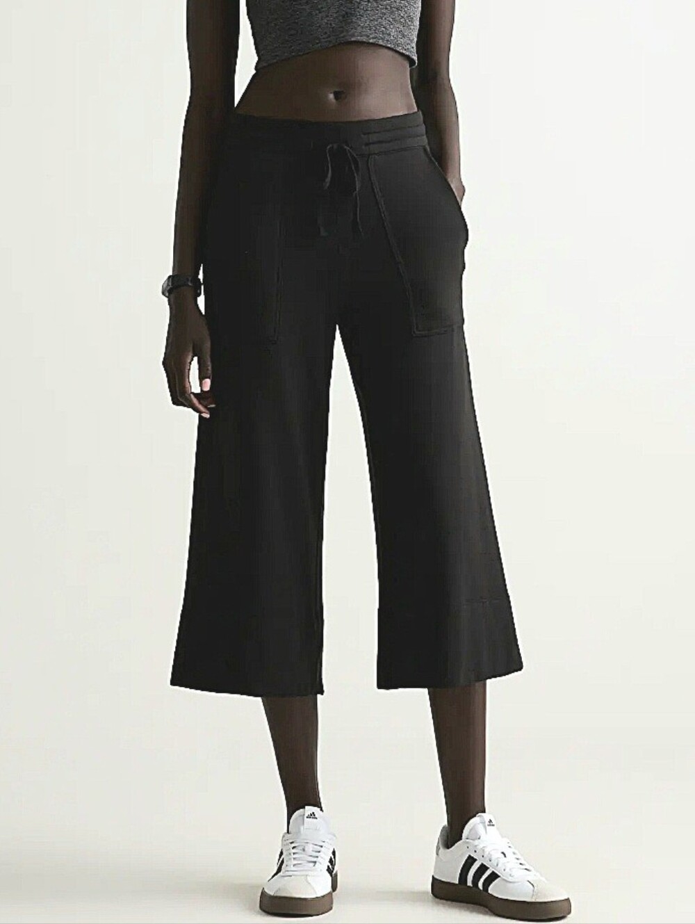 Quince Wide Leg SuperSoft Fleece Black Cropped Sweatpants XS loungewear travel